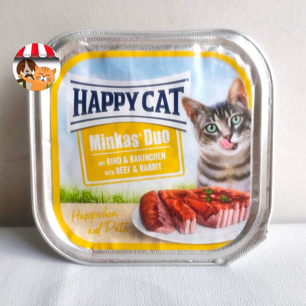 Happy Cat Minkas Duo Makanan Kucing Basah Daging Sapi dan Kelinci 100gr