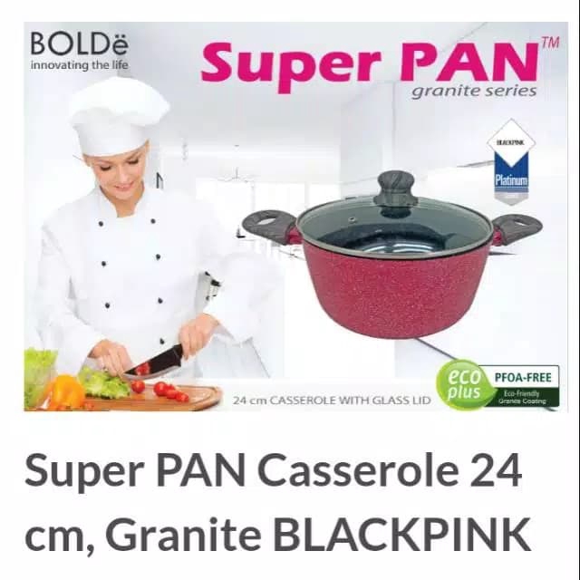 BOLDe Super Pan granite Casserole 24cm Blackpink + glass lid - panci BOLDE casserole blackpink