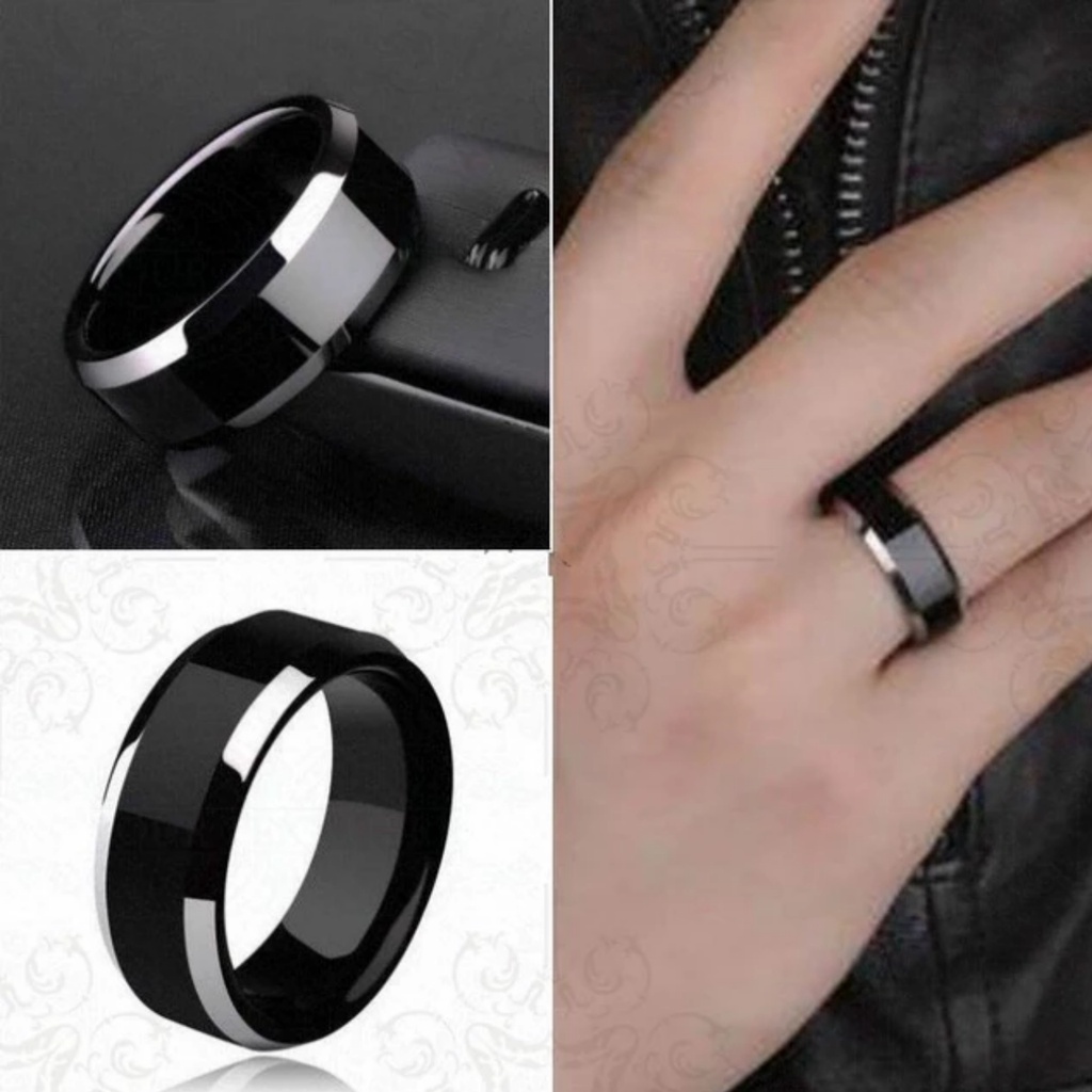 Cincin Titanium Stainless Steel Hitam Polos Pria Wanita