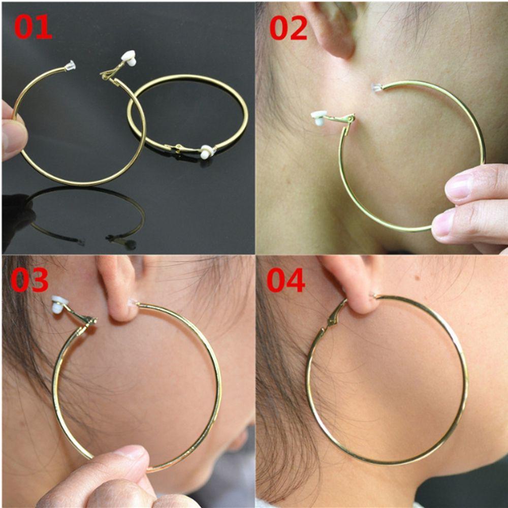 Nanas 1pasang Anting Hoops New Dengan Bantalan Pad Gold Silver Hitam Tanpa Tindik