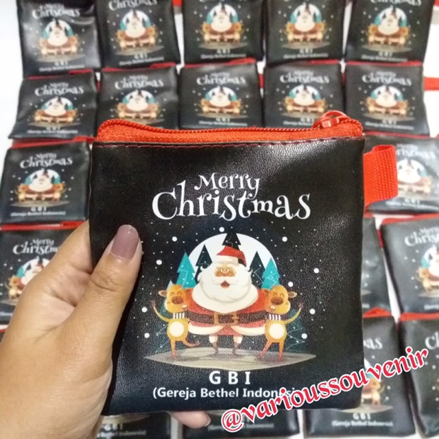 Souvenir Natal Pouch Custom + Nama Murah Lucu Sinter Claus Yesus Minim 25pcs per gambar