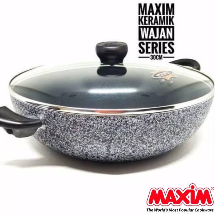 Maxim Neostone Wajan Wok 30cm  | Wajan Anti Lengket Marble Keramik + Tutup Kaca 30 cm