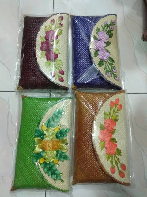 TERMURAH! TERLARIS! ENVELOPE CLUTCH BAHAN ROTAN DENGAN BUNGA - TAS WANITA UNIK DAN CANTIK KHAS JOGJA