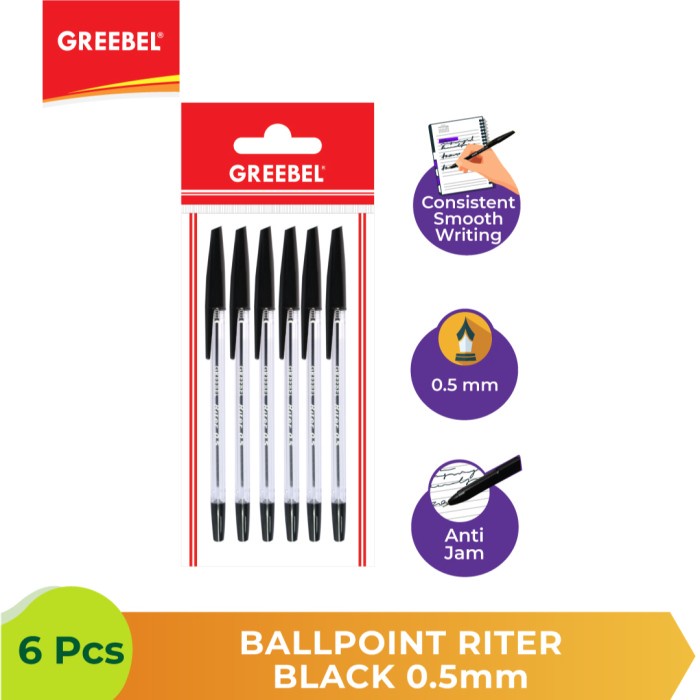 Ballpen Hitam Pulpen Greebel Ballpoint Riter0.5 Black - 6pcs.