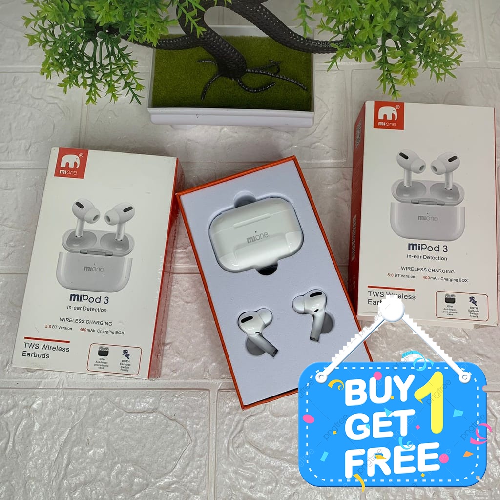 TWS Mi Pod Mione 3 Headset Earphones Bluetooth Wireless Murah Original