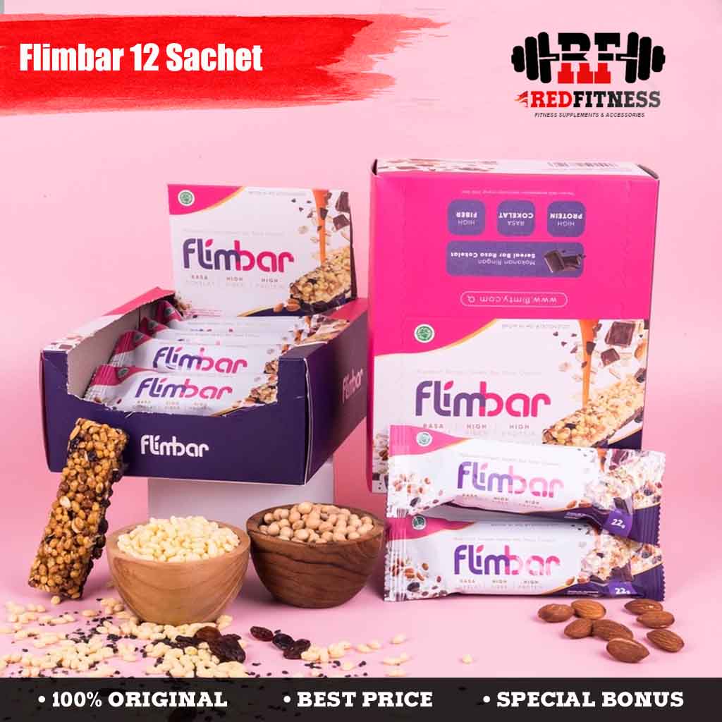 Flimbar 1 Box Isi 12 Sachet / Flim Bar Snack Bar Cemilan Sehat High Fiber Tinggi Protein Diet Meal Replacement