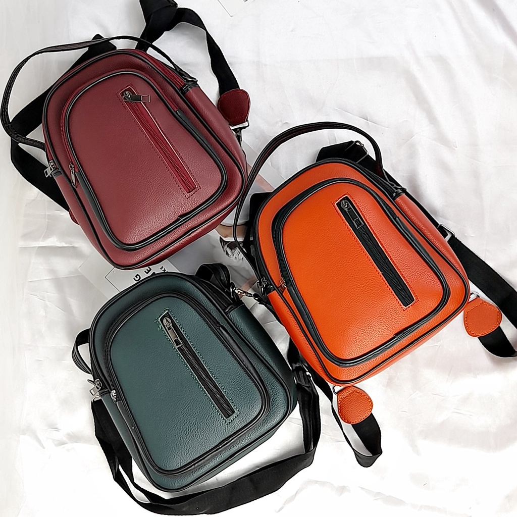 Tas Ransel Backpack Kecil 3in1 Selempang Kulit Tebal Premium Sintetis Import Lomenia Wanita Tas112