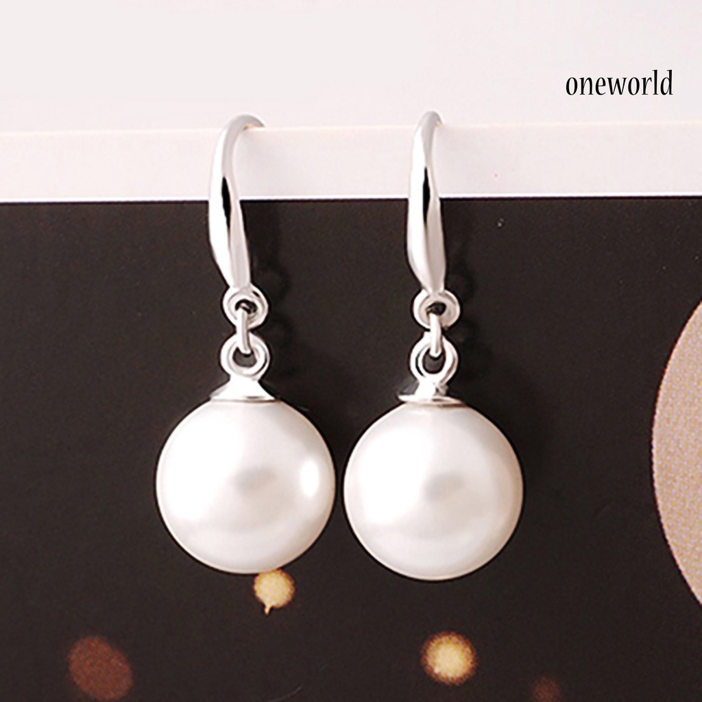 OW@ Dangle Earring Elegant Exquisite Ornament Simple Faux Pearl Eardrop for Daily Life