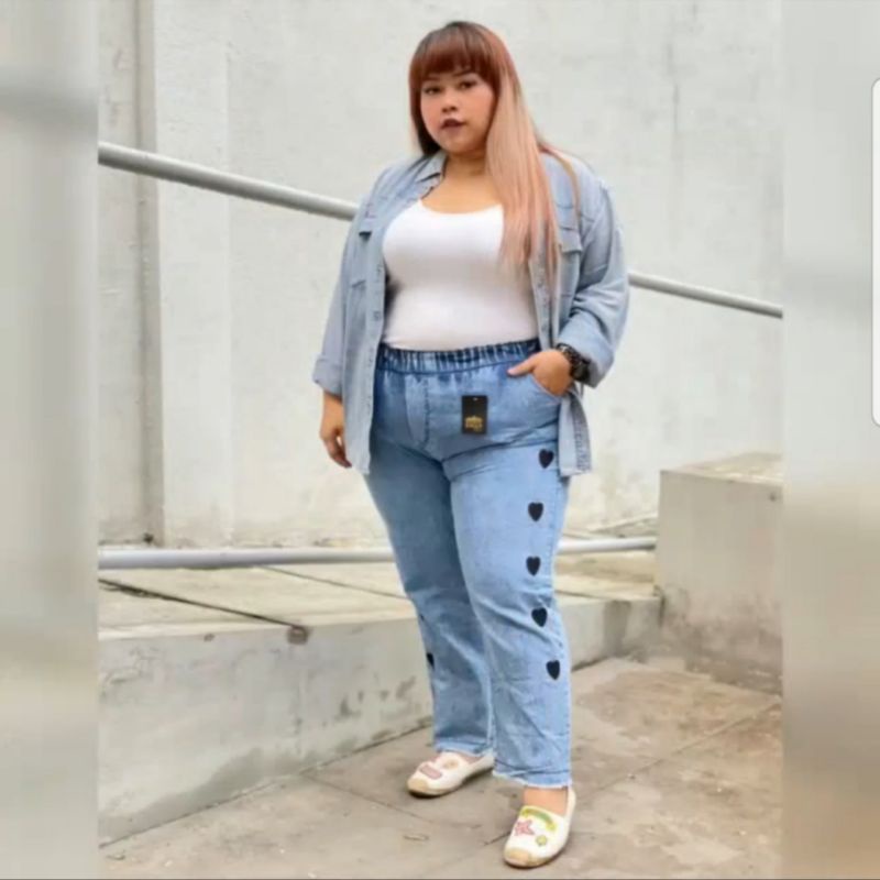 Celana Baggy Jeans Wanita Exstra Super Jumbo Snow Line Bahan jeans denim muat bb 70-120kg bawahan wanita Big Jumbo