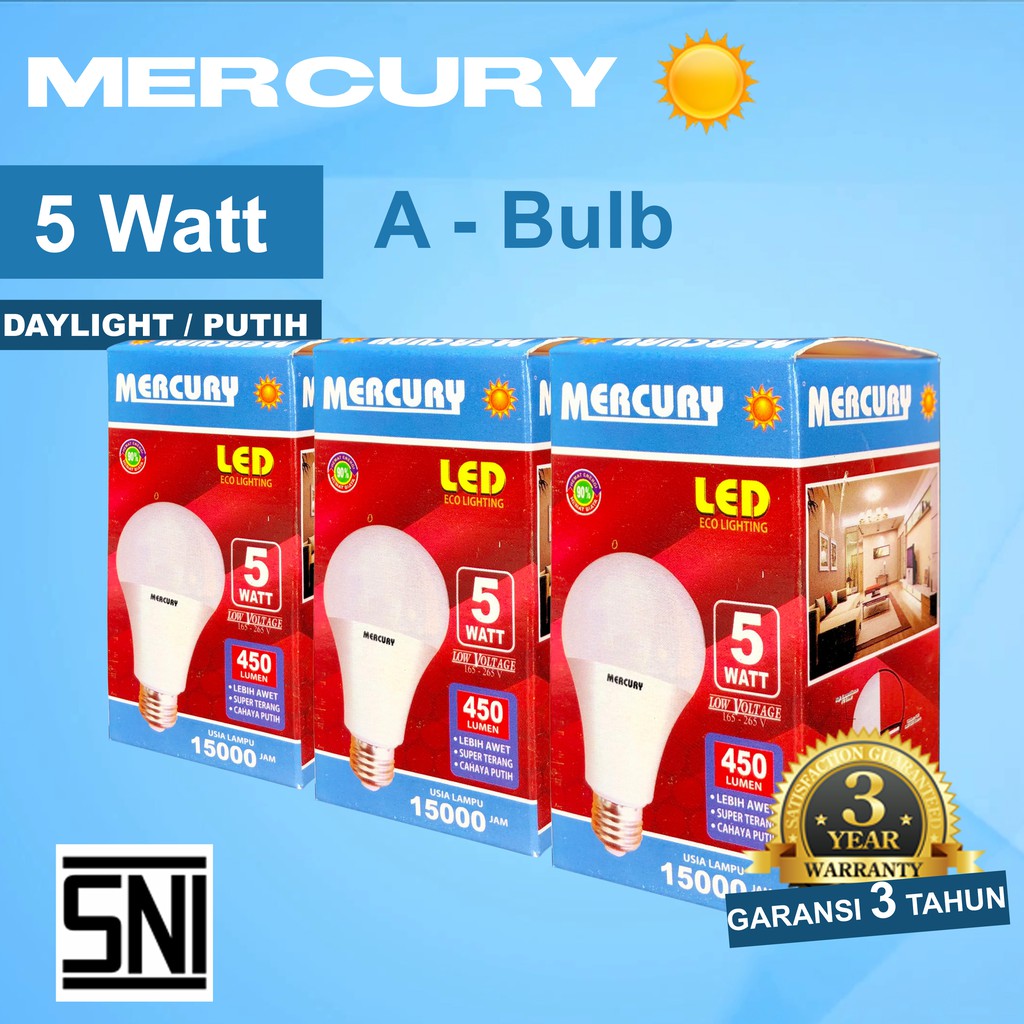 MERCURY LIGHTNING 5W Bohlam LED A Bulb Lampu LED 5 Watt 5 W GARANSI 3 THN ORIGINAL