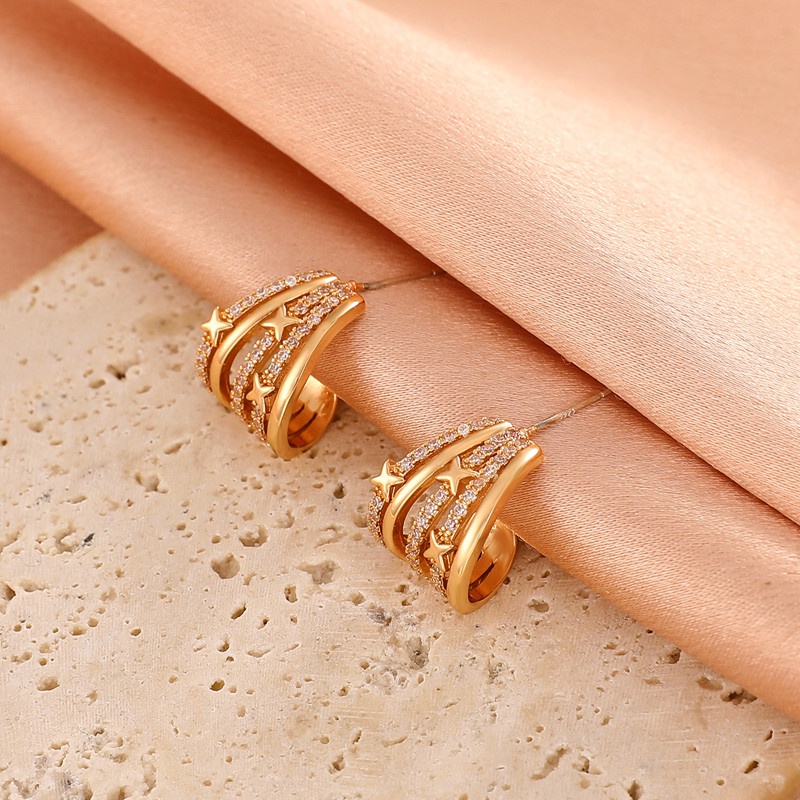 Anting Stud Desain Meteor Bintang Mosaik Bahan S925 Silver Needle Aksen Zirkon Gaya Korea