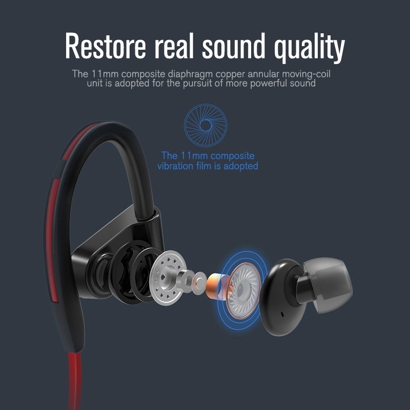 K98 Olahraga Tahan Air Wireless Earphone Bluetooth 5.0 with Mic Subwoofer Stereo Dual Ear Hanging Ear Running Wireless Headset Bluetooth Earbuds