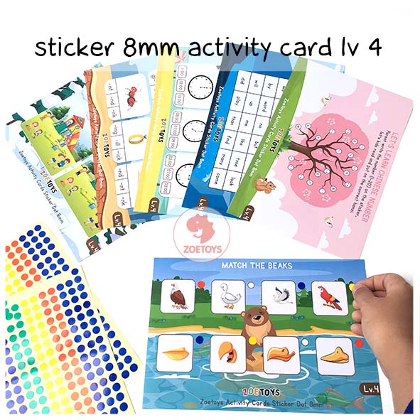 Zoetoys Reusable Sticker Dot Activity Set Book | Alphabet Hijaiyah Number Vehicle Animal | Color Dot Activity Card Kartu Aktivitas Mainan Edukasi Anak-Lv.4 8mm