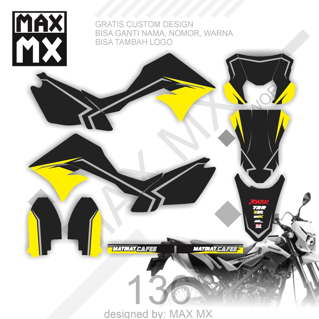 DECAL STIKER MOTOR D,TRACKER MOTIF HITAM KUNING SIMPLE