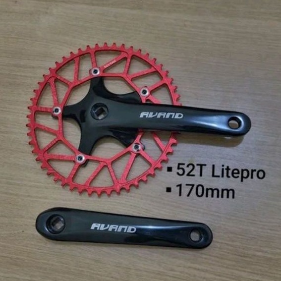 Crank Single 52 T Black Hitam Red Merah Chainring 52T Seli Sepeda lipat