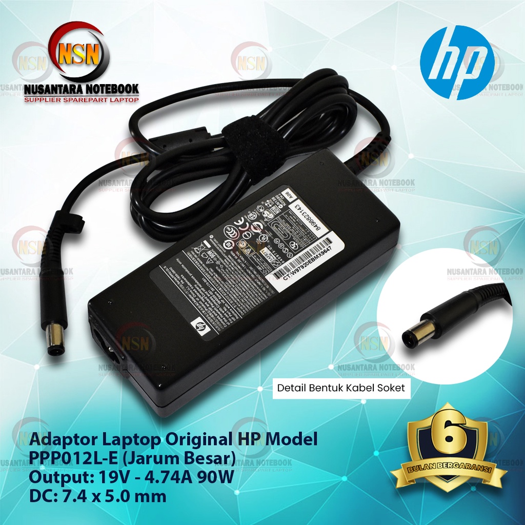 Adaptor Charger Original HP 19V - 4.74A 90W DC 7.4*5.0mm (Jarum Besar)