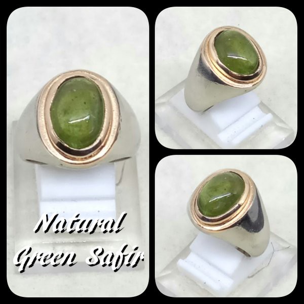 CINCIN BATU AKIK PERMATA NATURAL GREEN SAFIR / SHAPPIRE HIGH QUALITY PREMIUM KANTORAN