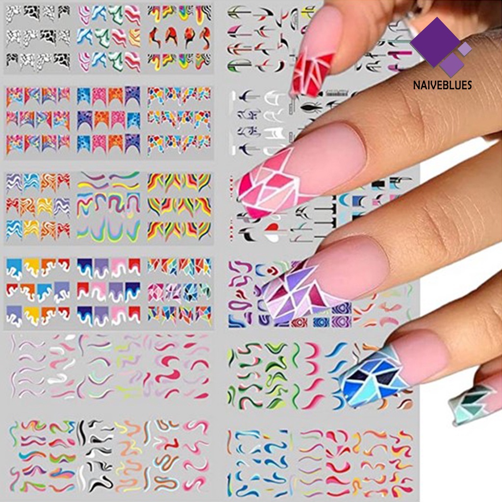 Naiveblue &gt; 3Pcs / Set Stiker Decal Motif Geometri Tahan Air Untuk Dekorasi Nail Art / Manicure