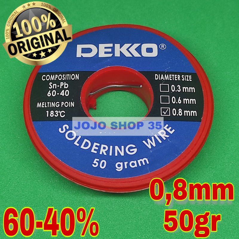 TIMAH SOLDER WIRE DEKKO DEKO  0.8mm 50gr 0,8mm 0.8 0,8 mm 50gr 200gram 60-40% 60/40%