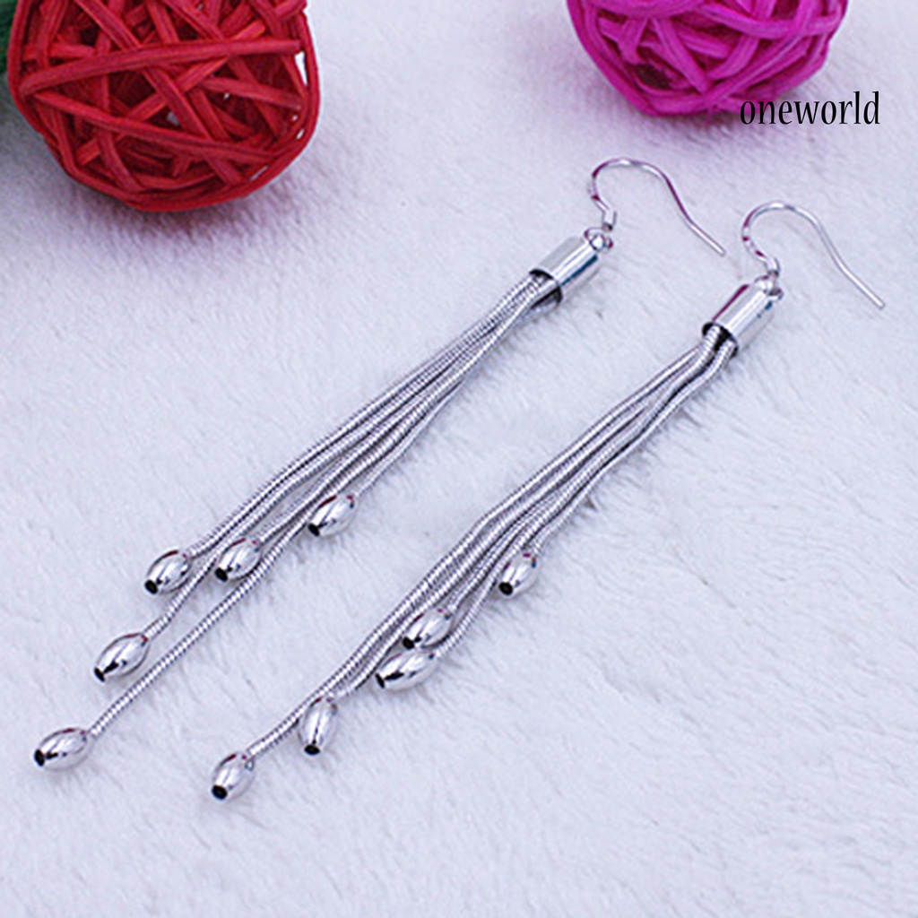 OW@ Ear Hook Stylish Eye-catching Long Tassel Long Tassel Drop Dangle Hook Earrings for Wedding Party Prom