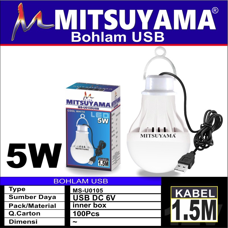 barangunik2021-Bohlam usb kabel 5 watt Mitsuyama/Lampu Emergency 5 watt Mitsuyama