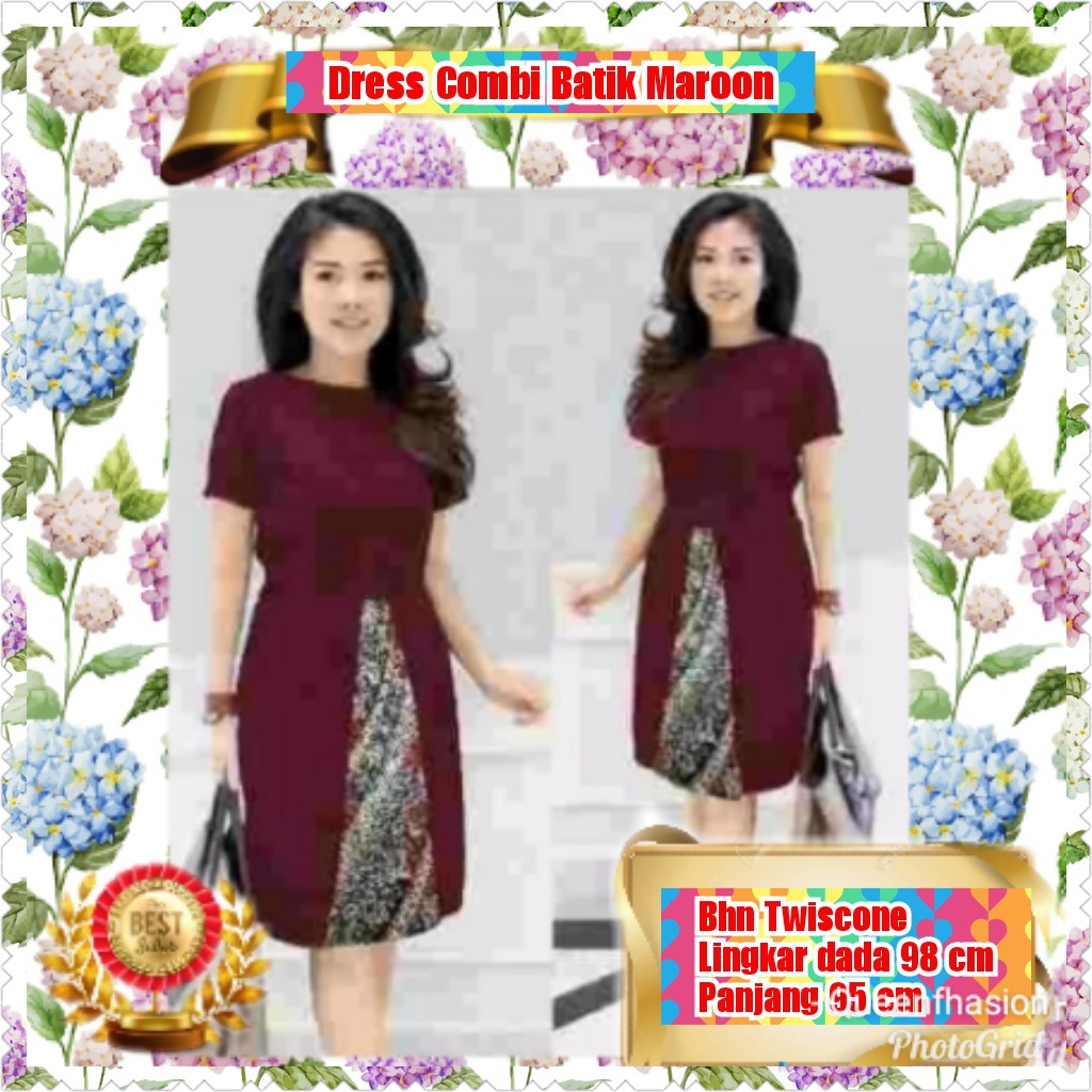 TERMURAH DRESS COMBI BATIK / NAVY / MAROON / TERBARU/TERPOPULER/TERLARIS/KONDANGAN/TERMURAH