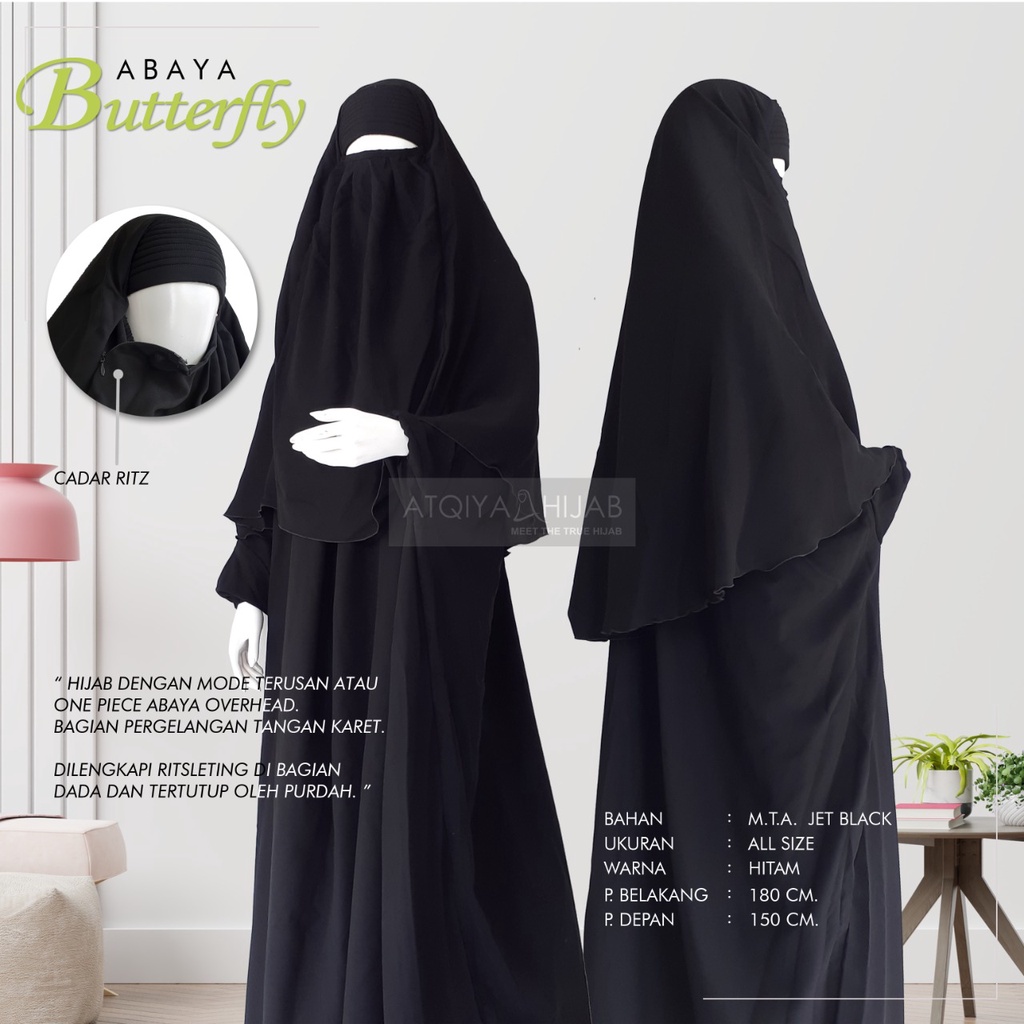 Abaya Overhead Butterly bahan MTA Jetblack