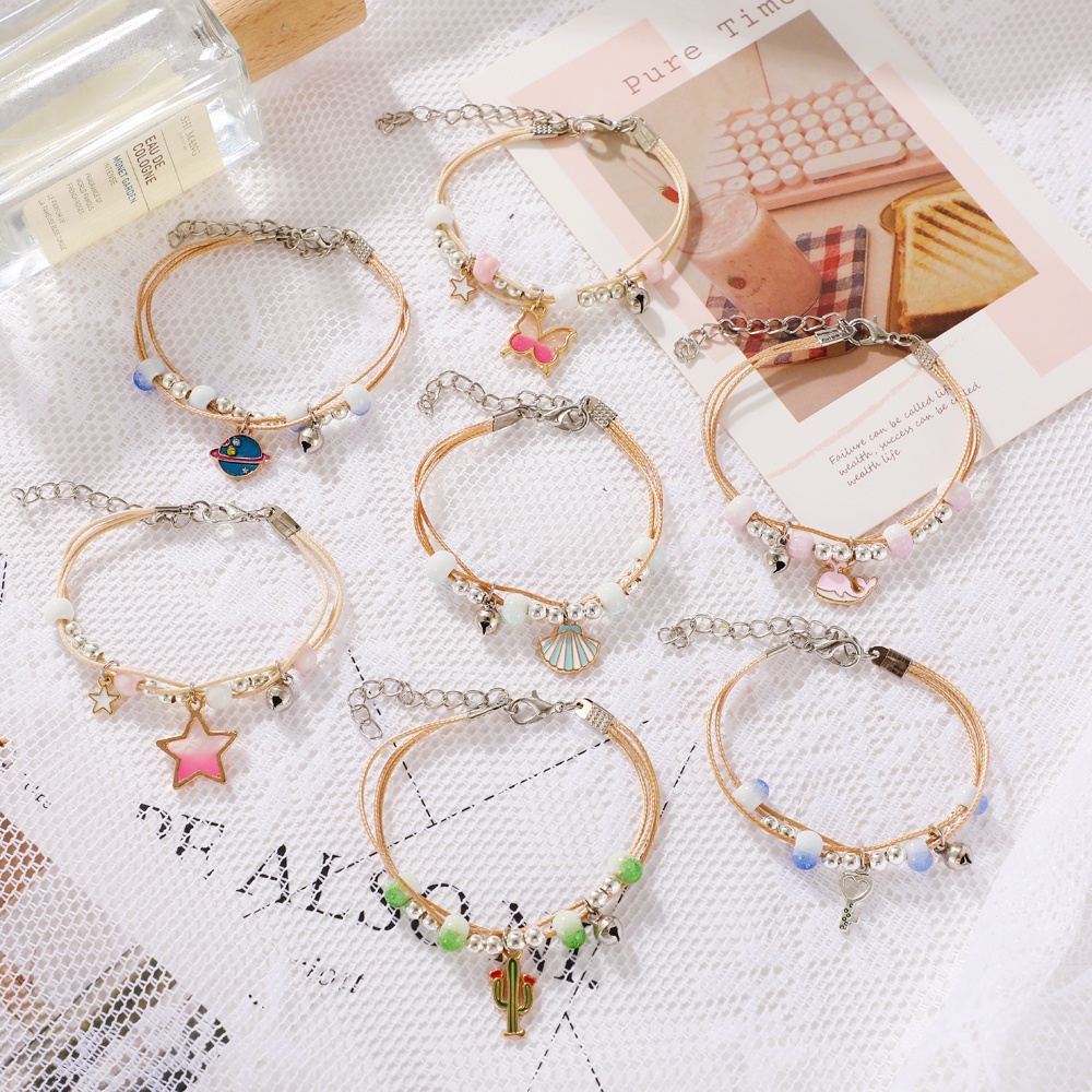 IFYOU Gelang Adjustable Dengan Liontin Kartun Warna Pink Untuk Wanita