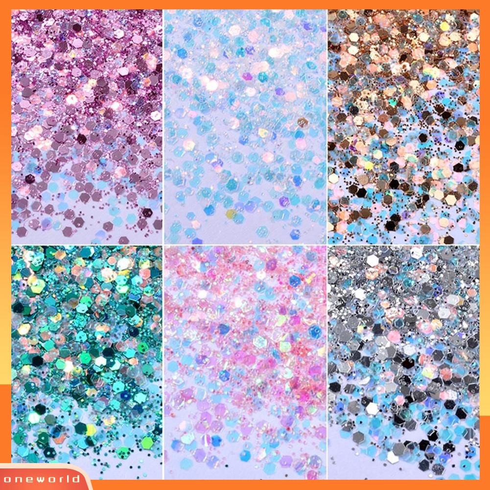 (ONWO) 6 Pcs Bubuk Payet Glitter Warna-Warni Untuk Manicure