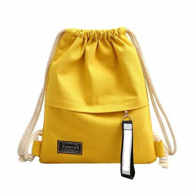 Gymsack Serut Canvas Tas ransel serut bahan canvas tas polos wanita terbaru Bisa COD