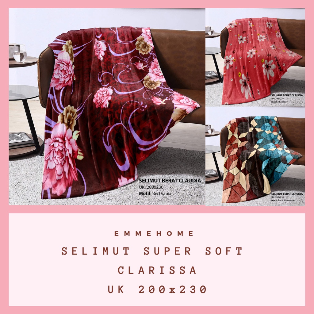 Selimut Dewasa Bulu Halus Tebal Jumbo Premium Motif Bunga / Floral Ukuran 200x230