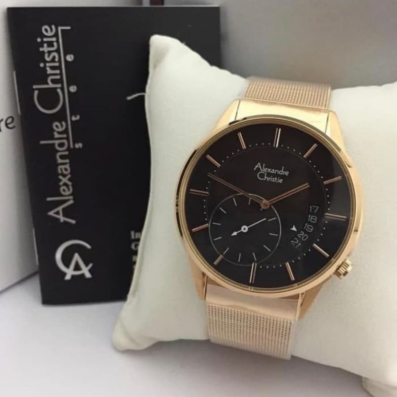 Jam tangan pria Alexander Christie 8519 Ac 8519 rantai pasir body full rose gold