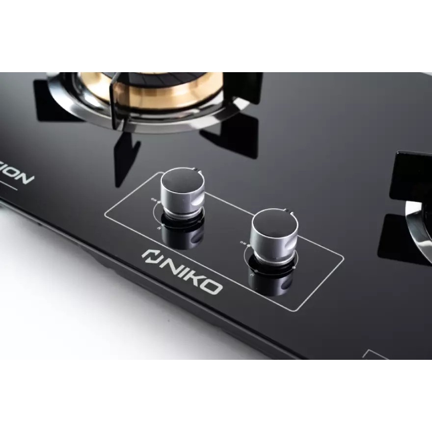 Kompor Gas Tanam 2 Tungku NIKO Glass Stove Reflection Black 2.0