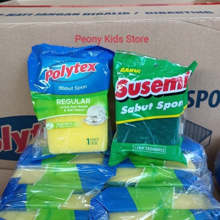 Polytex Susemi sabut spon cuci piring hijau kuning/sponge spons ijo