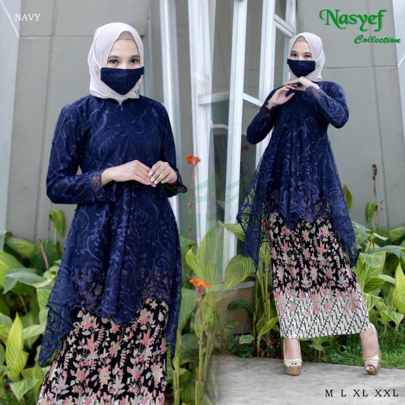SETELAN KEBAYA MODERN - KEBAYA WISUDA - KEBAYA PESTA - KEBAYA BROKAT - KEBAYA MODERN - KEBAYA AKAD-1 SET NAVY