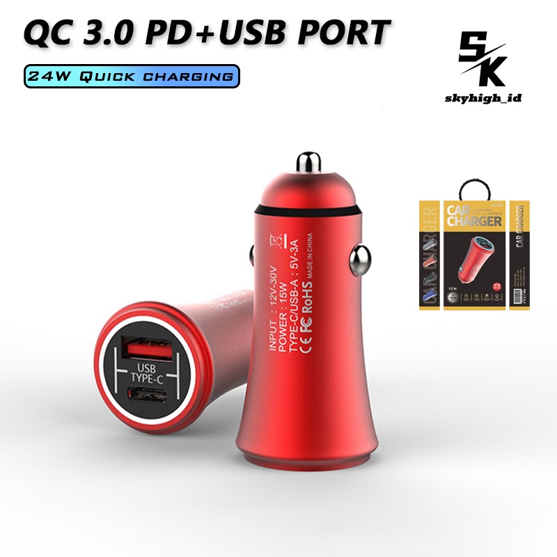 【CC004】 [GROSIR/COD]JHY10 Car Charger Fast Charging 24W USB + PD Ports USB Type C QC3.0 PD3.0 Casan Mobil Pengisi Daya Handphone Universal IOS iPad