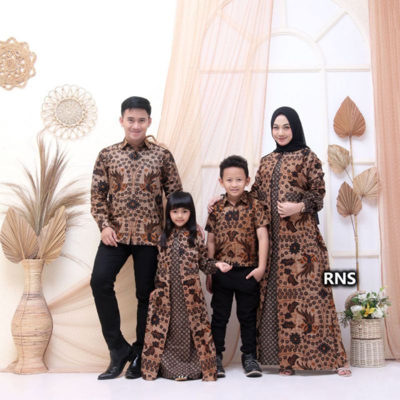 Batik Couple Keluarga Gamis Busui Motif Prasasti Batik Keluarga Seragam