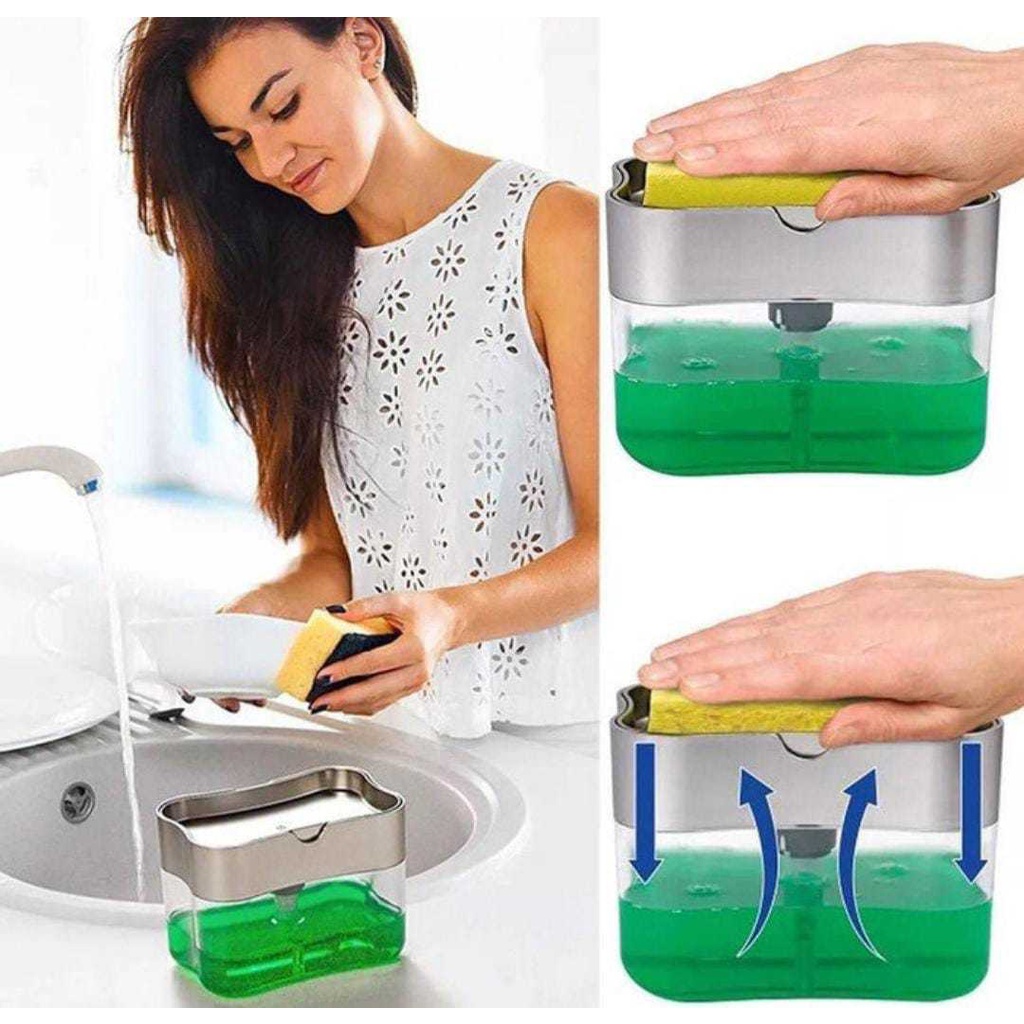 Soap Pump Dispenser Free Sponge / Dispenser Sabun Cair Cuci Piring / Pump Holder Sponge Sink / Tempat Wadah Sabun Cuci Piring Free Spons