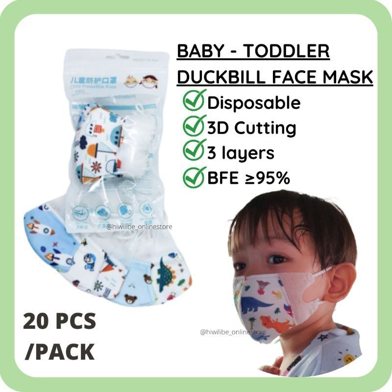 Masker duckbill bayi usia 6 bl - 4 th dan anak 4 - 10 th