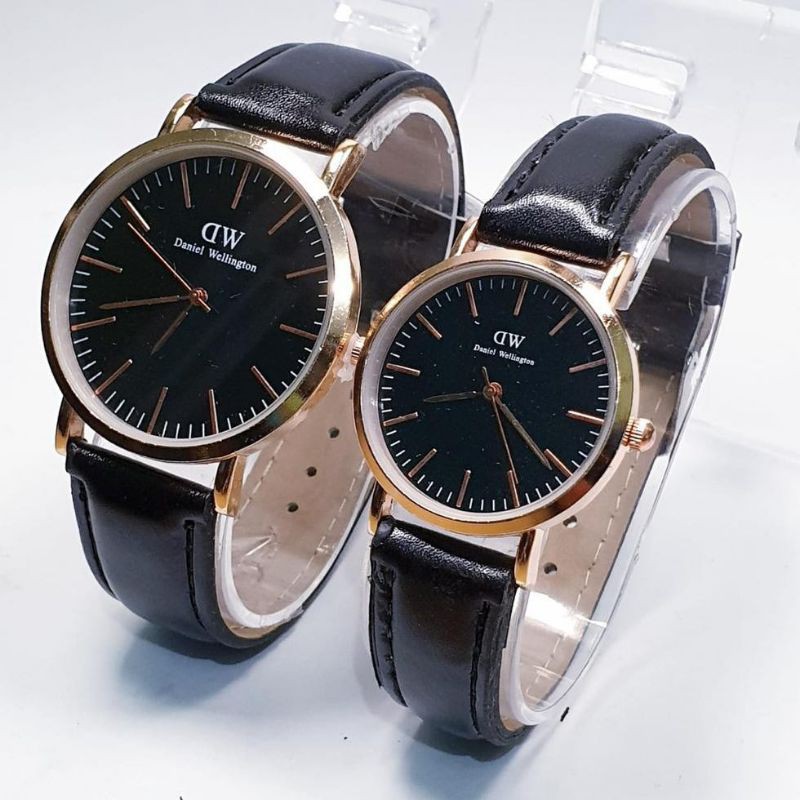 (Grosir)Jam Tangan Couple DM Strap Kulit(Terima Cod)