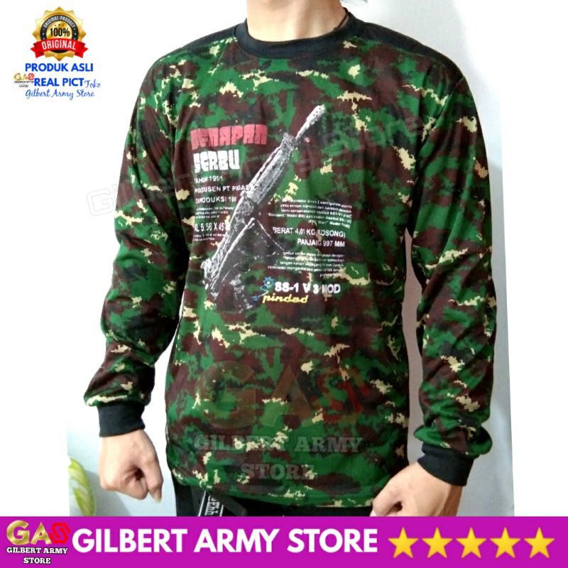 GILBERT ARMY STORE Kaos Loreng Lengan Panjang Tni Nkri Gambar Senapan Serbu Terbaru Tshirt Pria Keren Variasi Sniper busa dekker Bantalan