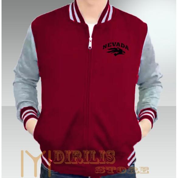 Jaket Varsity Baseball Pria / Wanita Nevada Text Hitam /Sweater /Bomber / Hoodie / Jaket