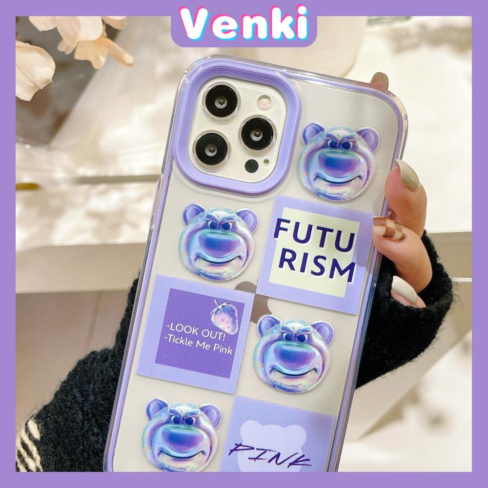 iPhone Case Silicone Soft Case 3-in-1 Clear Case Square Edge Removable Acrylic Frame Protection Screen Protector Camera Shockproof Purple Strawberry Bear Cartoon Cute Style For iPhone 13 Pro Max iPhone 12 Pro Max iPhone 11 Pro Max iPhone 7 Plus iPhone XR