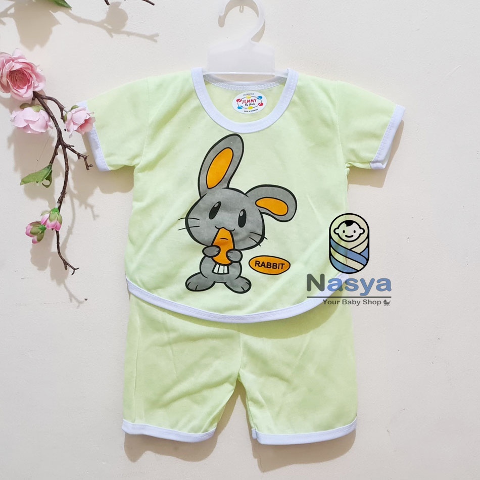 [J-017]  Setelan baju Bayi Perempuan bahan kaos - motif hewan (3-6 bulan)