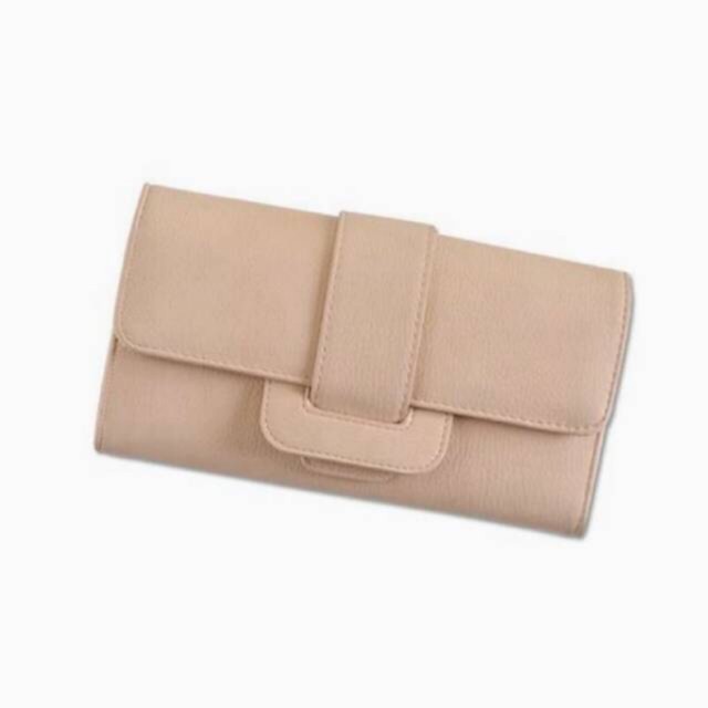 Aksesoris Fashion Wanita: Dompet Panjang Lipat+Slot Kartu Bahan Kulit Warna Polos dengan Resleting