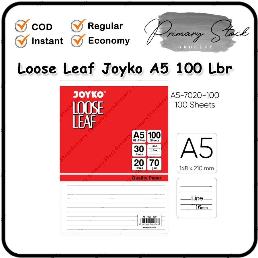 

Loose Leaf A5 Grid 100 Lembar Joyko Isi Kertas Binder Refill 20 Ring