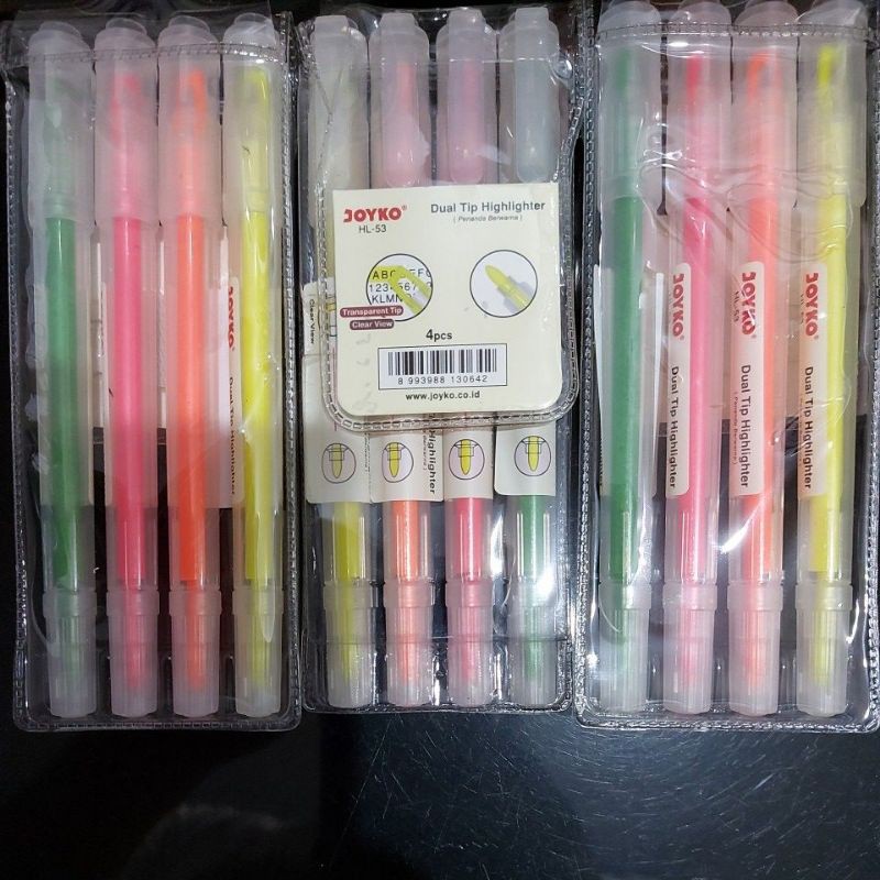 

dual tip highlighter joyko 4 warna HL -53. isi 4pcs 10.000