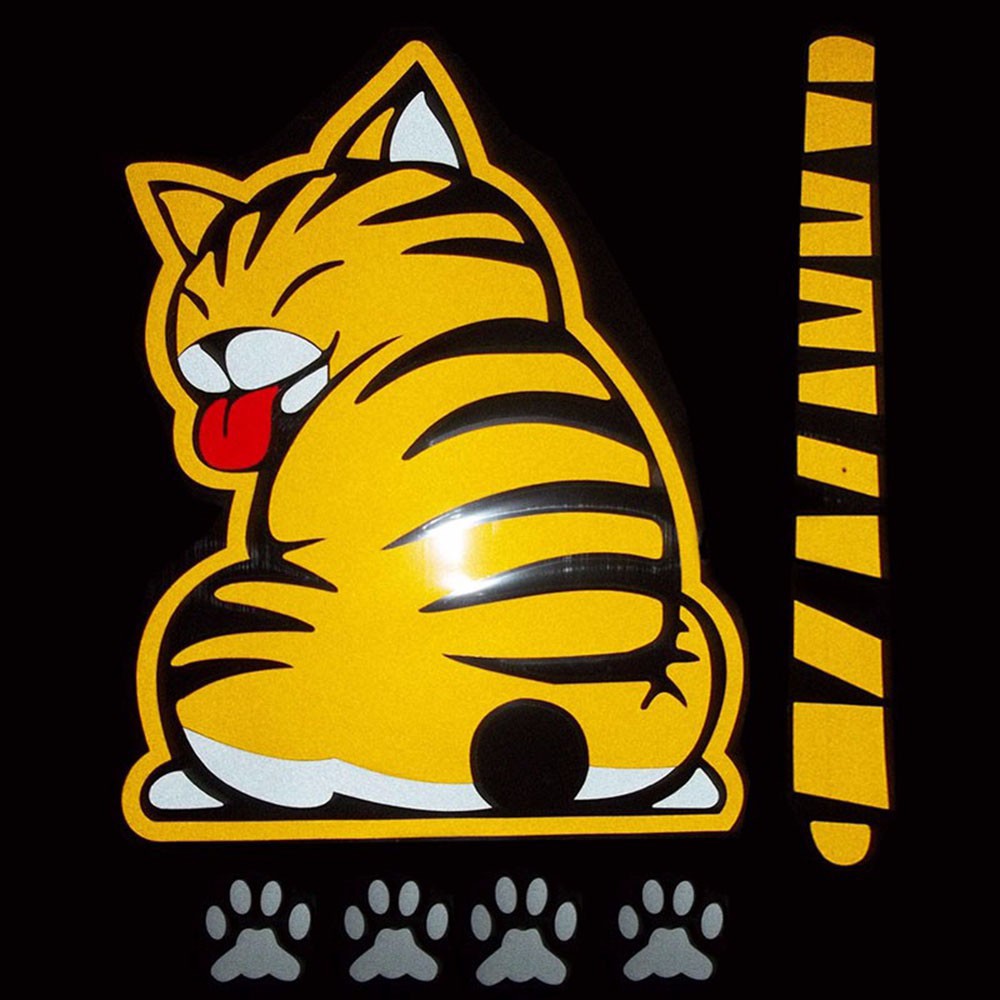Kartun Kucing Bergerak Ekor Paws Stiker Jendela Reflektif Terpal