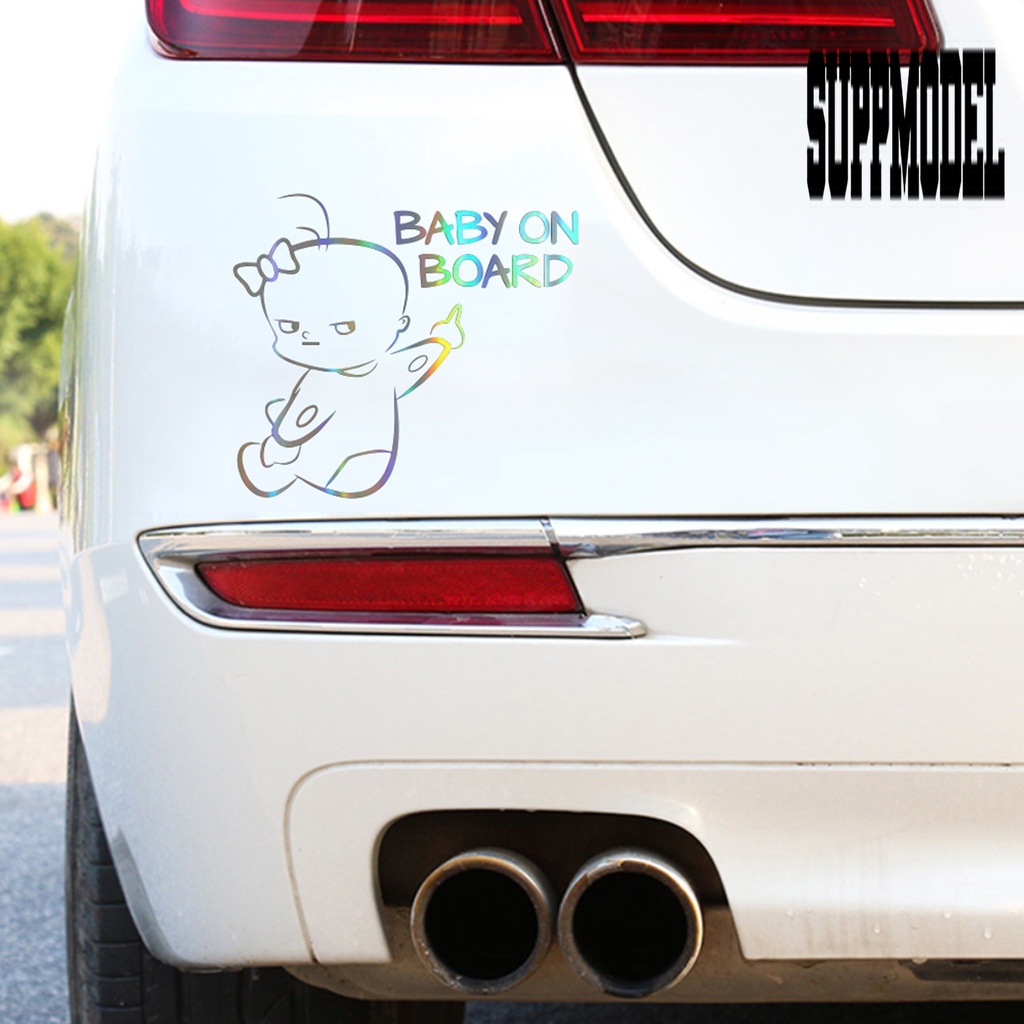 &lt; Car Adornment &gt; D-997 Stiker Reflektif Motif Baby On Board Untuk Bagasi Mobil