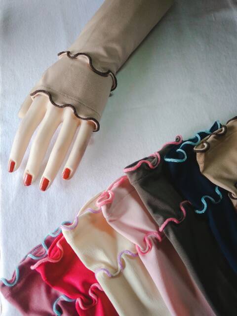 Handsock jempol curly senada+combi/handsock jempol/handsok curly/manset tangan/maset syari/gamis